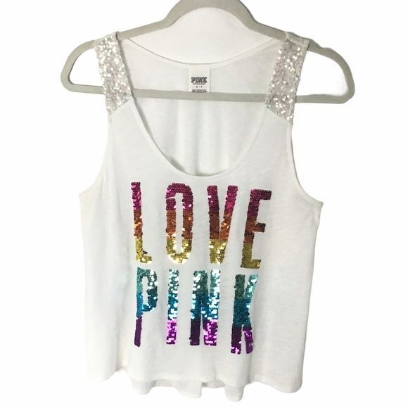 PINK Victoria’s Secret 2012 FASHION SHOW BLING "LOVE PINK" TANK White S - Picture 1 of 5